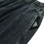 Ladies Wide Denim Pants with Pleats, Elastic Waistband and Casual Silhouette Fashion Glam