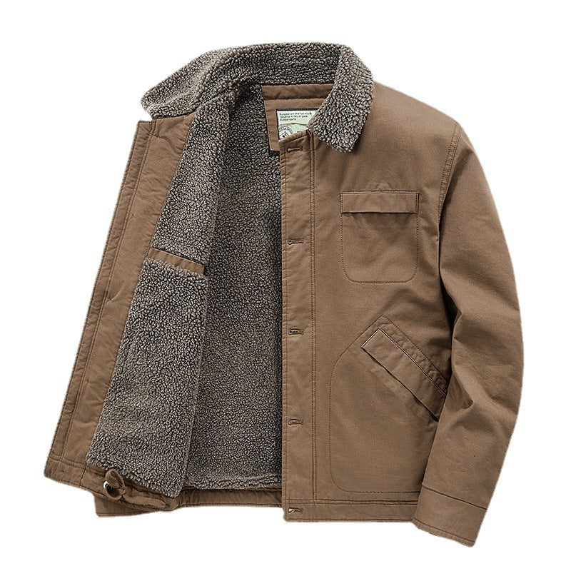 Men's insulated canvas work jacket with sherpa lining and shirt collar Fashion Glam