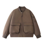 Unisex Short-Cut Utility Bomber Jacket with Large Front Pockets and Sleeve Organizer Fashion Glam