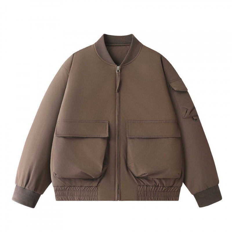Unisex Short-Cut Utility Bomber Jacket with Large Front Pockets and Sleeve Organizer Fashion Glam