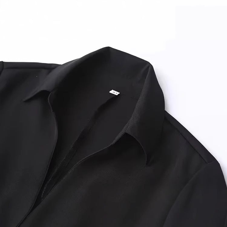 Women Elegant tailored shirt blouse with fine button placket and pointed collar Fashion Glam