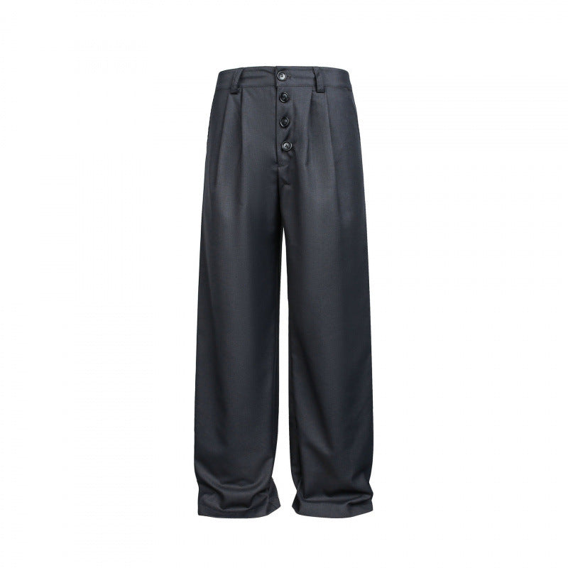 Women Wide Pleated Trousers with High Waist and Visible Button Placket Fashion Glam
