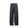 Women Wide Pleated Trousers with High Waist and Visible Button Placket Fashion Glam
