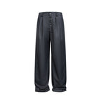 Women Wide Pleated Trousers with High Waist and Visible Button Placket Fashion Glam