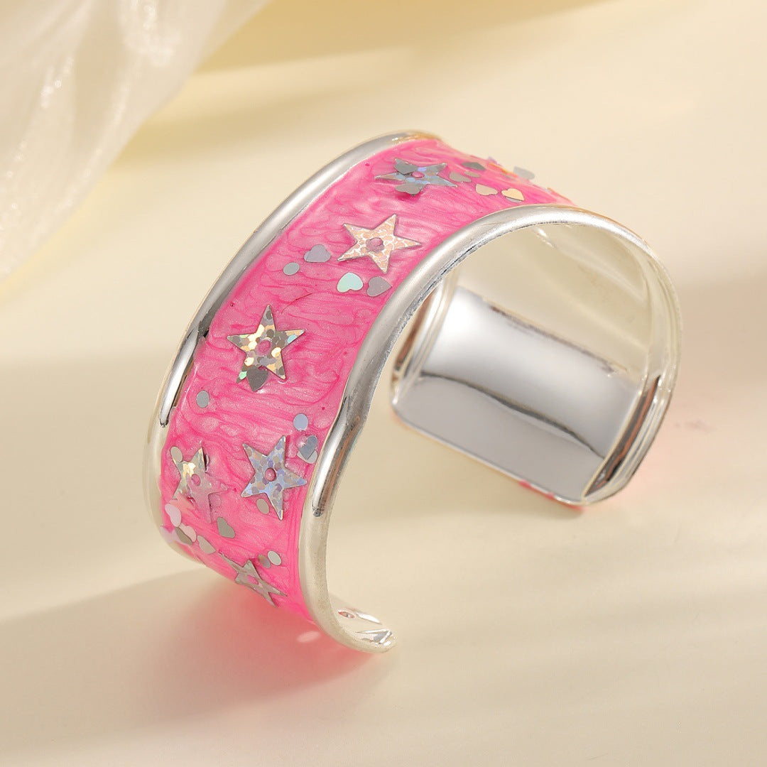 Women Open Bangle with Sparkling Star Motif Fashion Glam