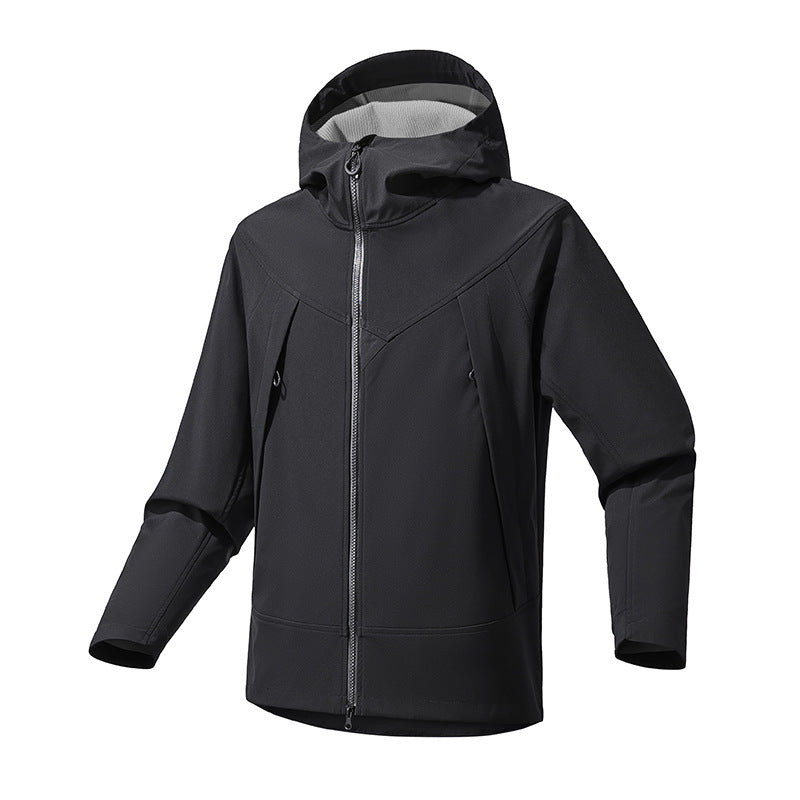 Men's Technical Softshell Outdoor Jacket with Hood Windproof Stretch and Two-Way Zipper Fashion Glam