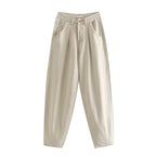 Women's High-Waisted Tapered Pants with Front Pleats and Relaxed Fit Fashion Glam