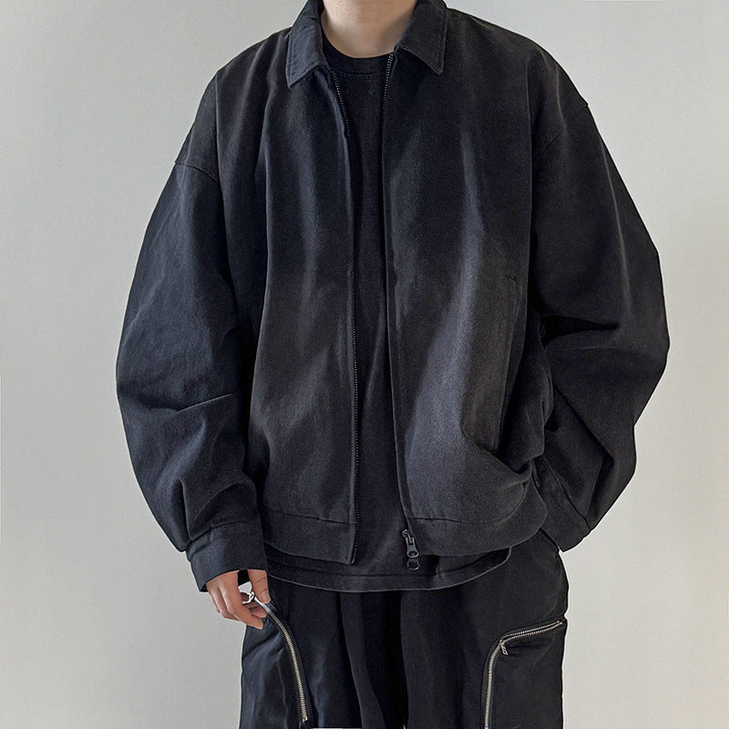 Men's Boxy Bomber Jacket in Suede Look with Shirt Collar, Zipper and Elastic Hem Fashion Glam