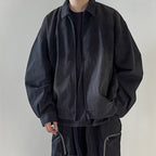Men's Boxy Bomber Jacket in Suede Look with Shirt Collar, Zipper and Elastic Hem Fashion Glam