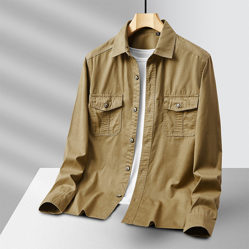Men's Lightweight Cotton Utility Shirt Jacket with Flap Pockets and Full Button Placket Fashion Glam