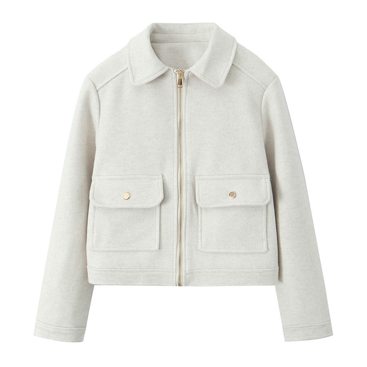 Women's short jacket in boxy cut with zipper, patch pockets and shirt collar Fashion Glam