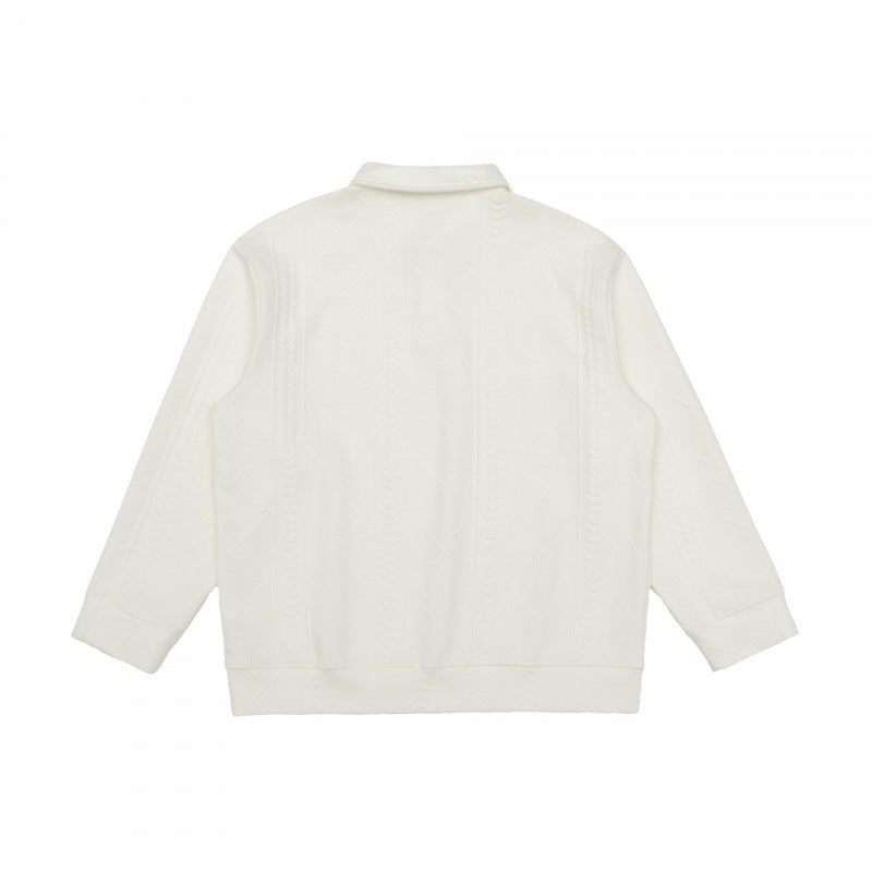 Unisex polo shirt knitted sweater with cable pattern, boxy cut and shirt collar Fashion Glam