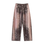 Women's High-Waist Jeans with Wide Leg, Floral Vintage Print and Five-Pocket Cut Fashion Glam