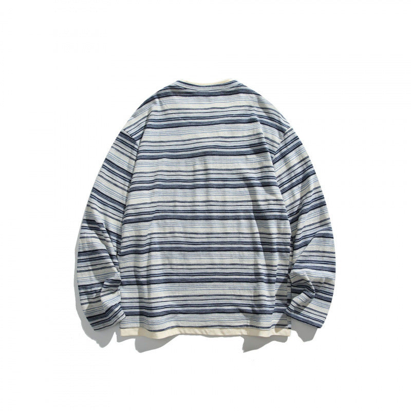 Unisex Striped Oversized Sweater with V-Inset and Layered Look Fashion Glam