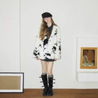 Women's Boxy Short Coat made of Dotted Faux Fur with Two-Button Closure Fashion Glam