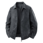Men's leather bomber jacket with zipper and elastic hem Fashion Glam