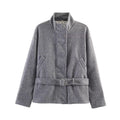 Women's Tailored Wool Blend Short Coat with Stand-up Collar and Tie Belt Fashion Glam