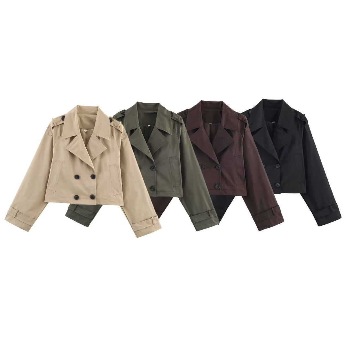 Women's Cropped Double-Breasted Trench Coat with Wide Lapels, Epaulettes and Boxy Cut Fashion Glam
