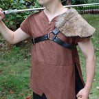 Men's asymmetrical shoulder harness with faux fur shoulder cape and adjustable leather straps Fashion Glam