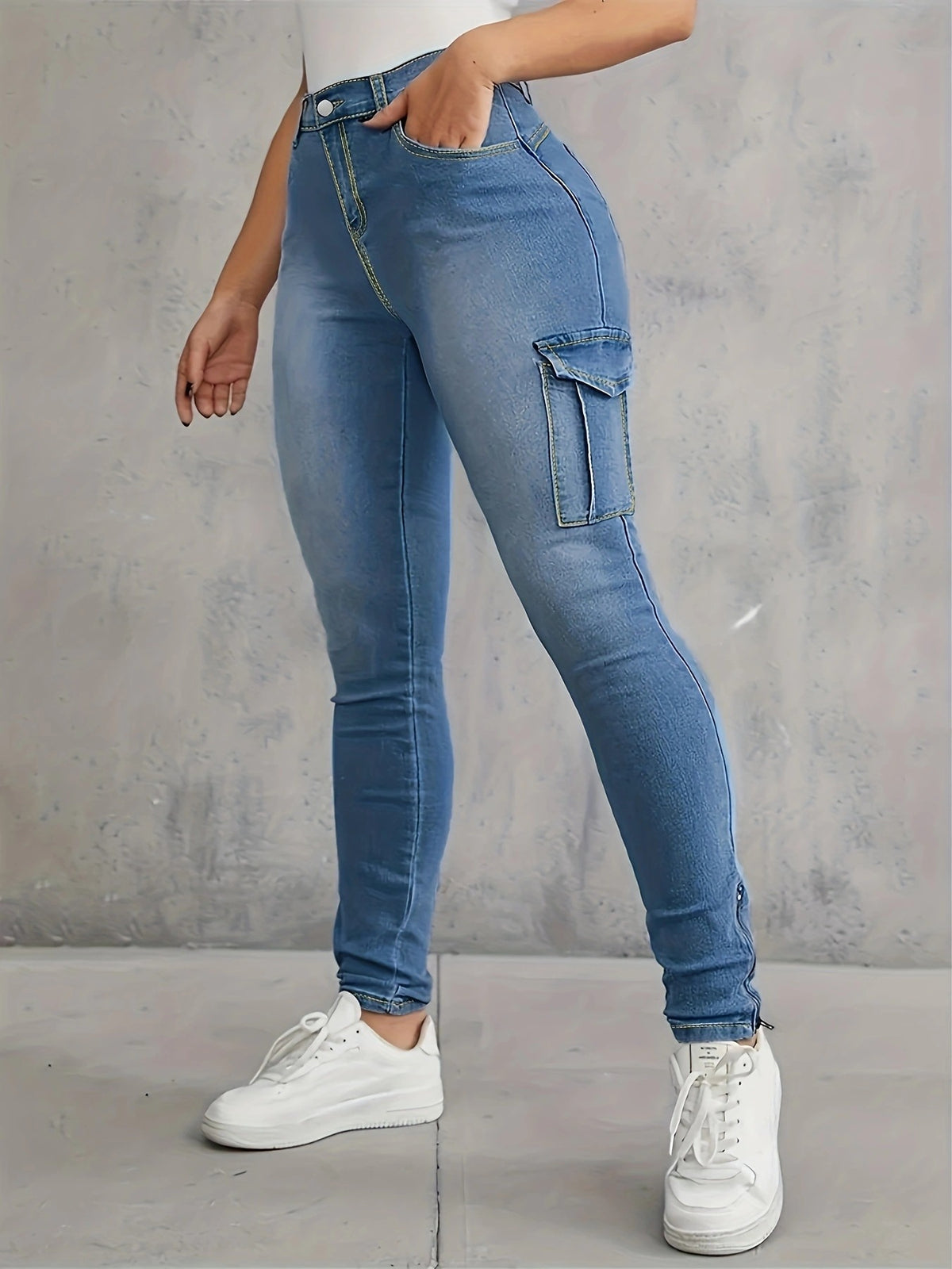 Women's High-waisted Stretch Cargo Jeggings with Slim Fit and Side Cargo Pocket Fashion Glam