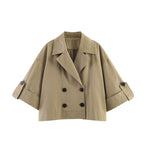 Women Short Cut Cape Trench with Boxy Silhouette and Half-Length Sleeve Straps Fashion Glam