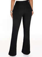 Women's High-Waisted Flared Denim Pants with Side Cargo Flap Pockets & Double Button Fashion Glam