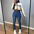 Women high-waisted shaping skinny jeans with double waistband closure and adjustable ankle drawstring Fashion Glam