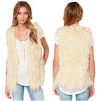 Women Sleeveless Shaggy Faux Fur Vest with Long Pile and Open Hem Fashion Glam
