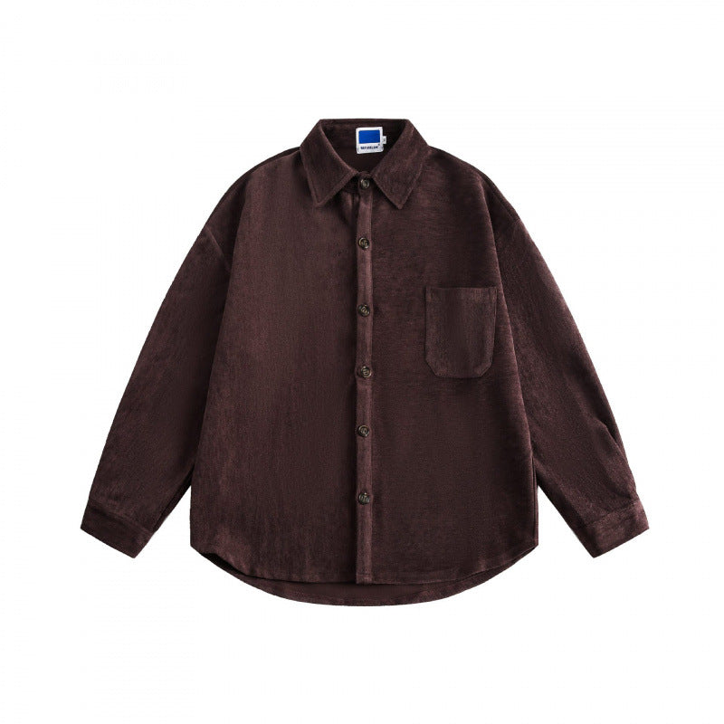 Unisex Oversized Velvet Shirt Jacket with Chest Pocket and Continuous Button Placket Fashion Glam
