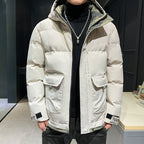 Men's quilted hooded jacket with flap pockets and adjustable Velcro cuffs Fashion Glam