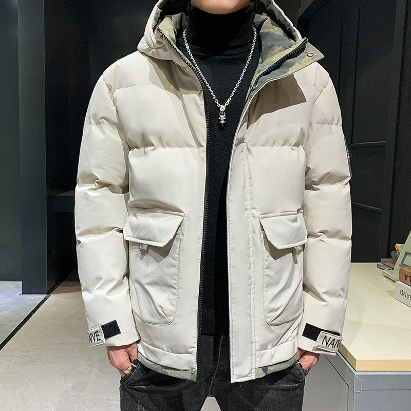 Men's quilted hooded jacket with flap pockets and adjustable Velcro cuffs Fashion Glam