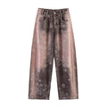 Women's High-Waist Jeans with Wide Leg, Floral Vintage Print and Five-Pocket Cut Fashion Glam