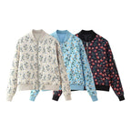 Women's lightly padded quilted bomber jacket with floral all-over print and ribbed cuffs Fashion Glam