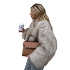 Women's short-cut shaggy faux fur jacket with boxy silhouette and extra soft high-pile Fashion Glam