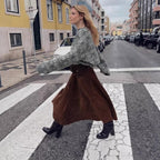Women Oversize Jacquard Sweater made of soft Mohair mix with round neck Fashion Glam