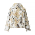 Women Short Faux Fur Jacket with Stand-Up Collar and Boxy, Cropped Cut Fashion Glam