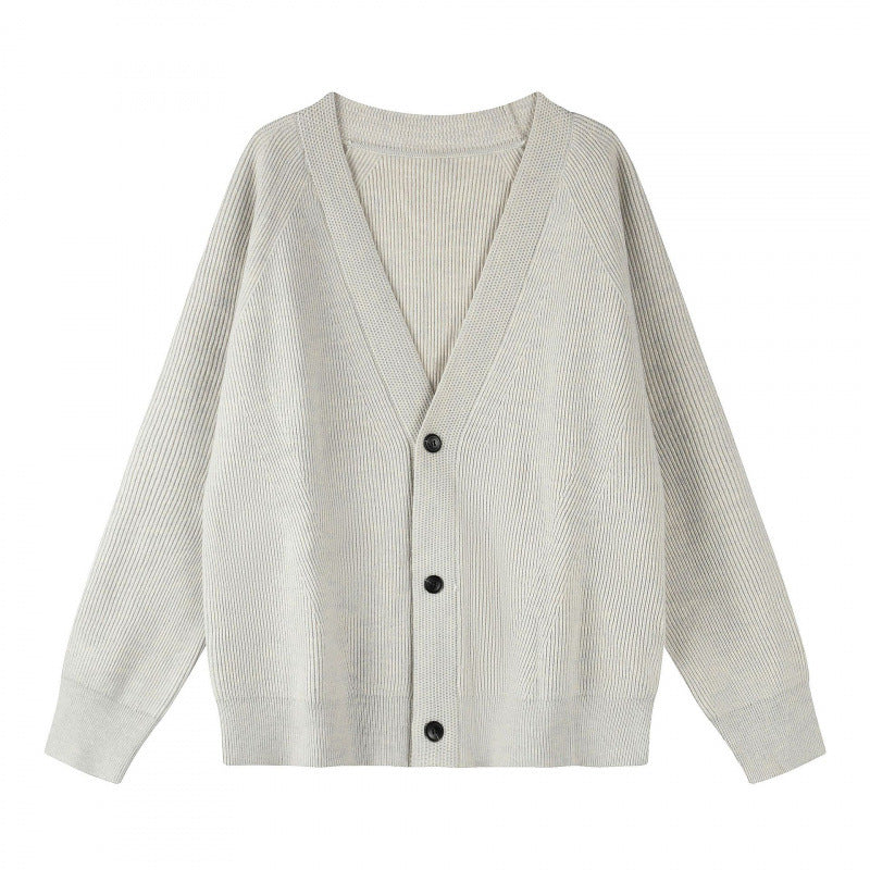 Unisex Boxy-Bulky-Knit-Cardigan with V-Neck, Button Placket and Raglan Sleeves Fashion Glam
