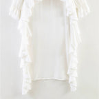 Women's maxi dress with asymmetric ruffle trim, V-neck and long ruffle sleeves Fashion Glam