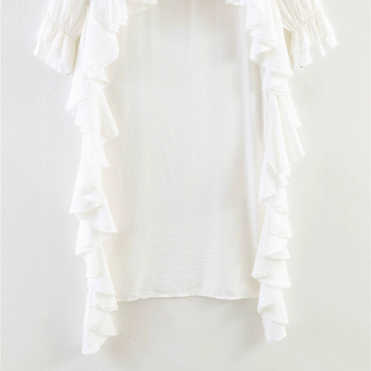 Women's maxi dress with asymmetric ruffle trim, V-neck and long ruffle sleeves Fashion Glam