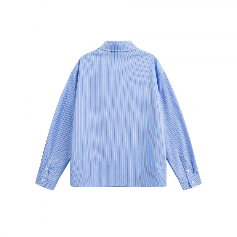 Women's oversized shirt with fine pinstripes, chest pocket, and classic Kent collar Fashion Glam