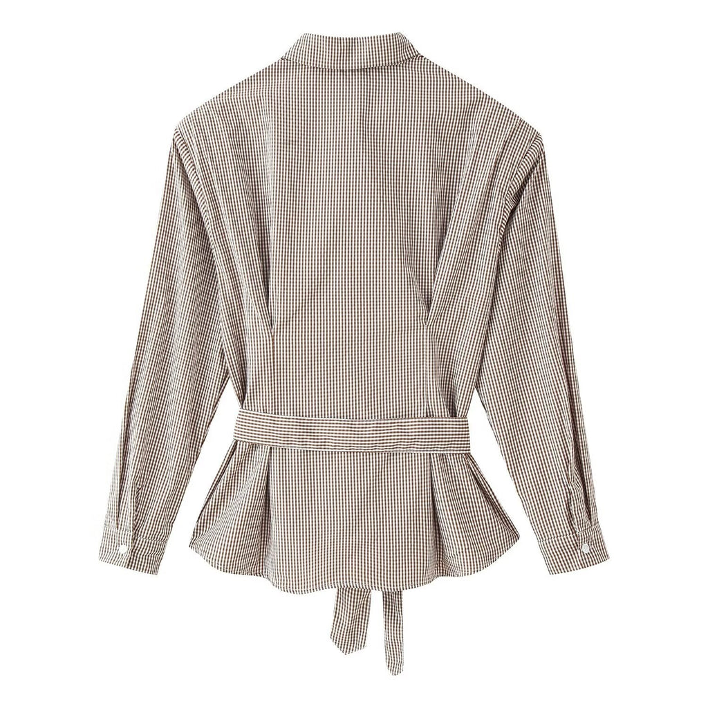 Women Tailored Shirt Dress with Check Pattern and Tied Belt Fashion Glam