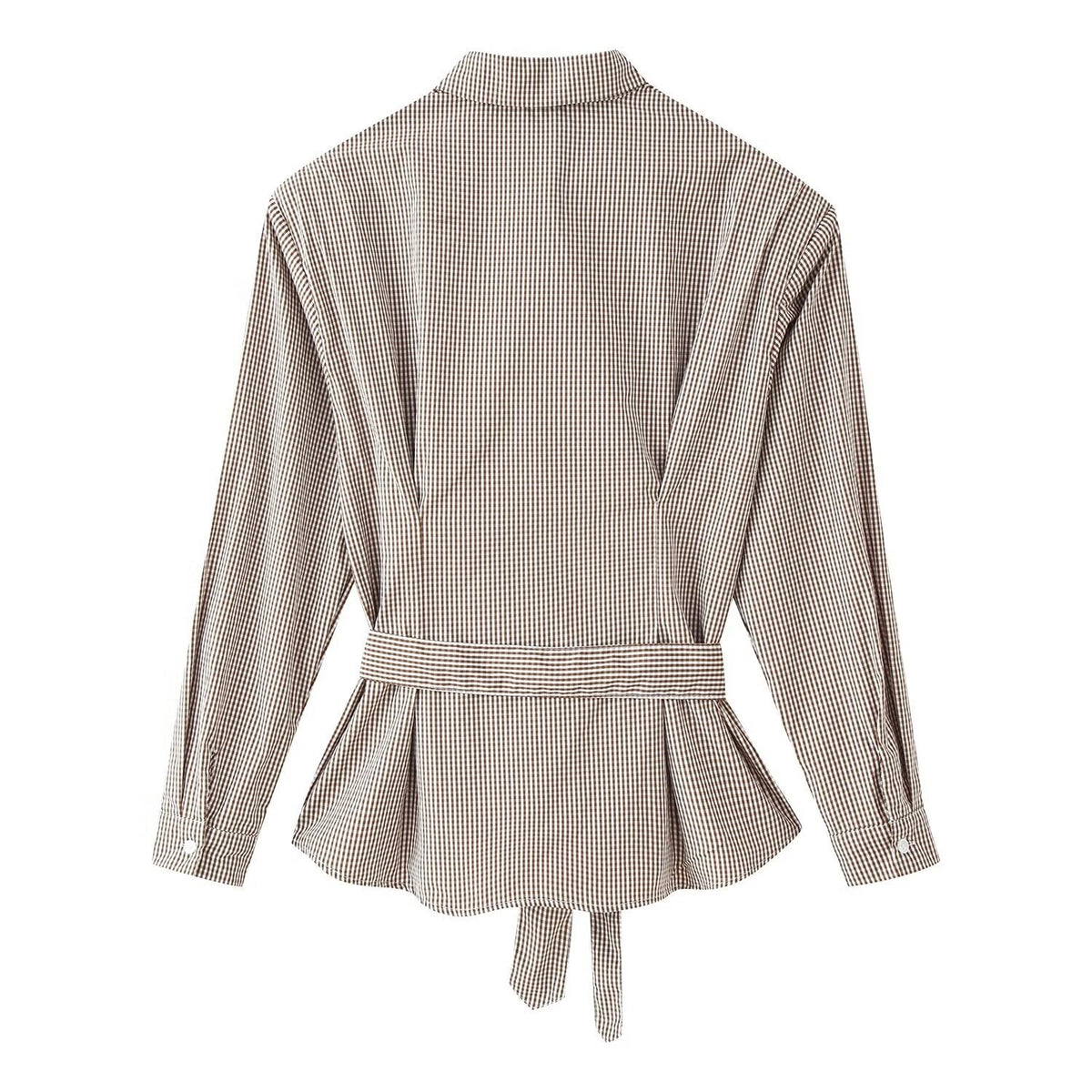 Women Tailored Shirt Dress with Check Pattern and Tied Belt Fashion Glam
