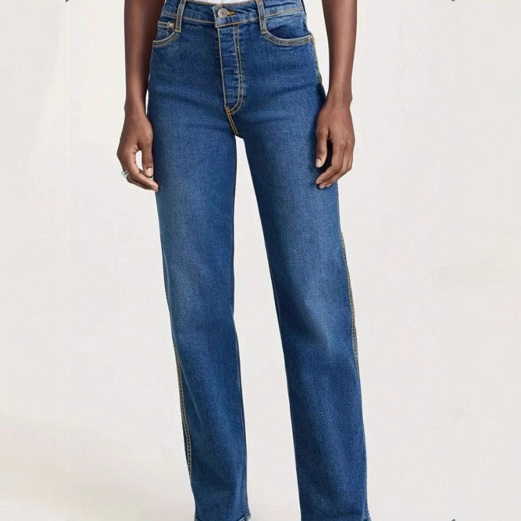 Women High-Waisted Straight-Leg Jeans with a Slight Flare and Five-Pocket Design Fashion Glam