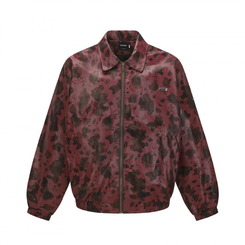 Unisex short-cut boxy jacket with zipper, elastic hem and modern animal print Fashion Glam