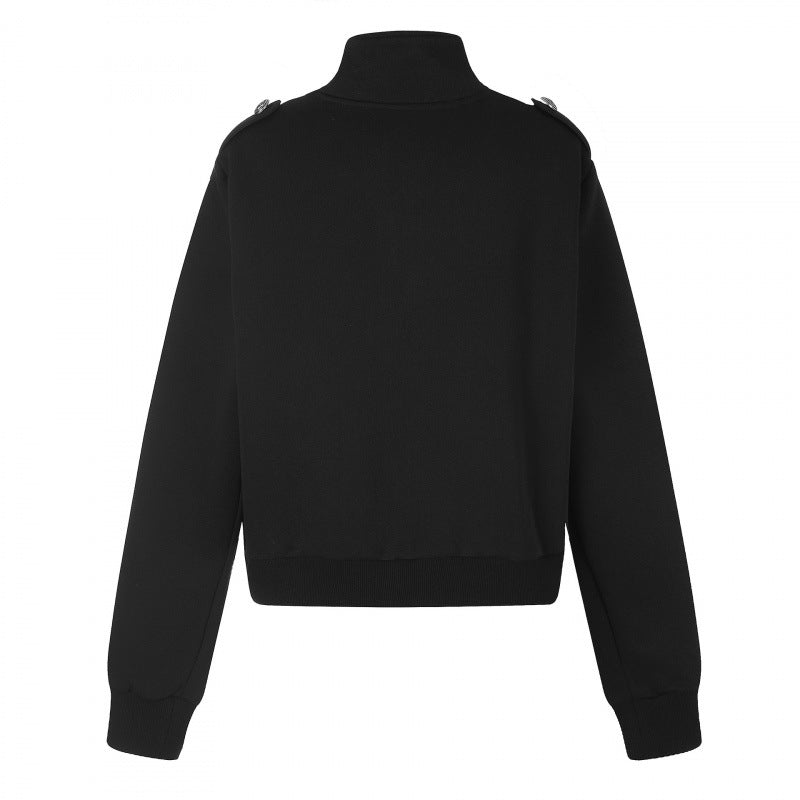 Unisex Sweat Jacket in Military Look with Double Button Placket Fashion Glam