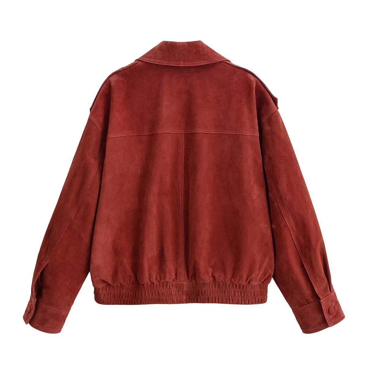 Women's short blazer made of suede leather with oversized silhouette and double-breasted lapel Fashion Glam