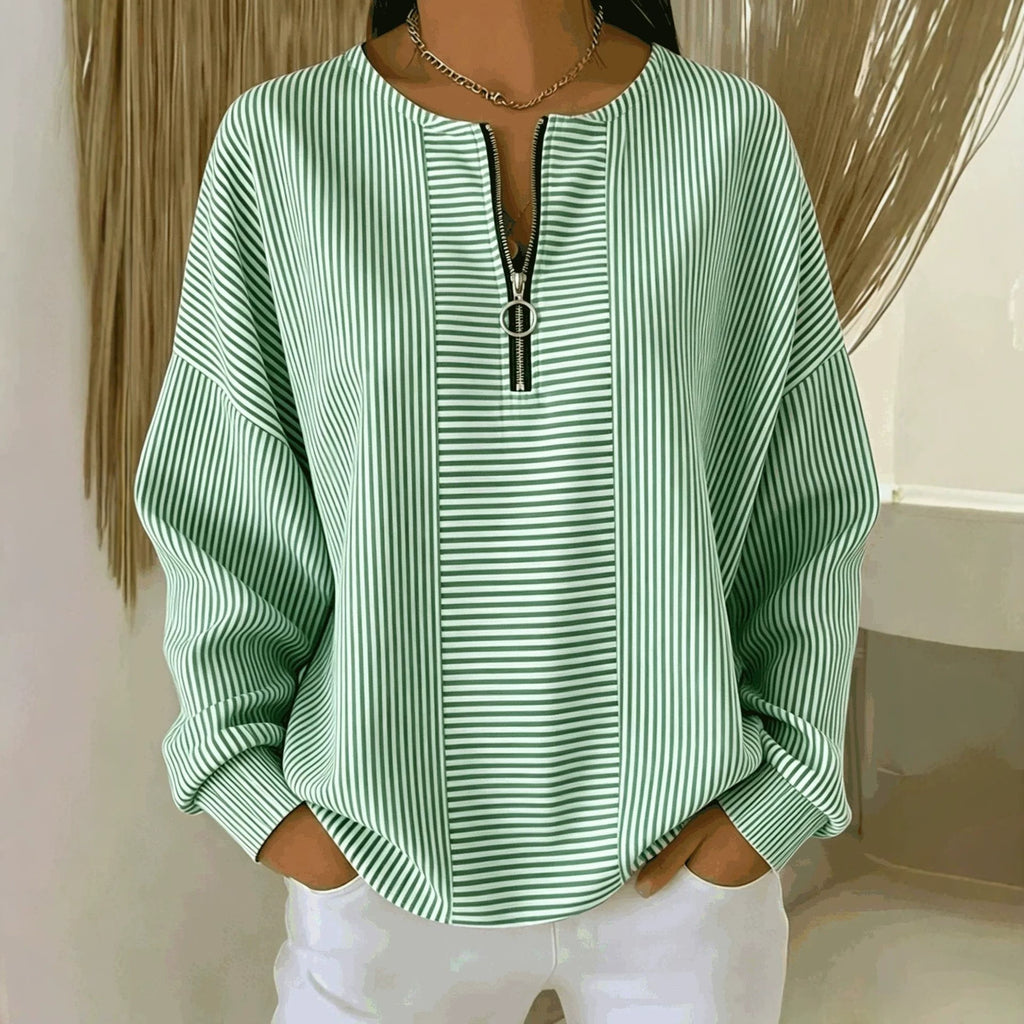 Women's Oversize Sweater with fine rib structure and short zipper Fashion Glam