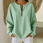 Women's Oversize Sweater with fine rib structure and short zipper Fashion Glam