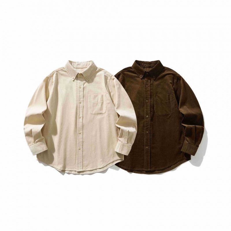 Unisex Boxy Cord Shirt in Overshirt Style with Button-Down Collar and Patch Chest Pocket Fashion Glam