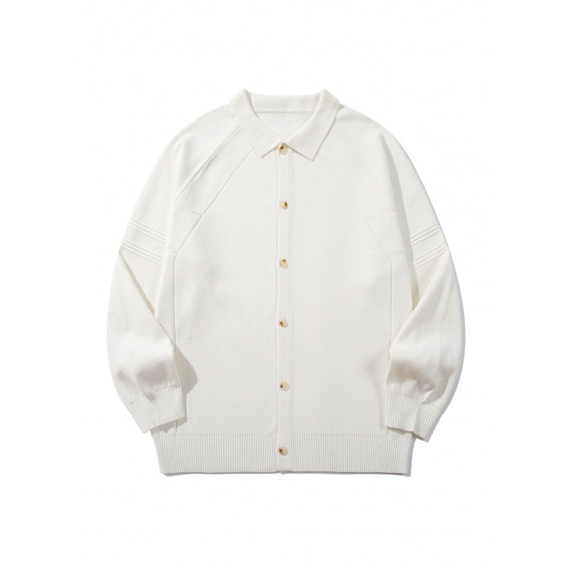 Unisex Boxy Knit Cardigan with Shirt Collar, Raglan Sleeves and Ribbed Hems Fashion Glam